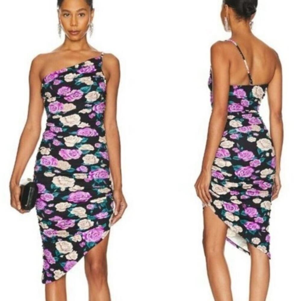 Lovers and Friends | Koehler Midi Dress Floral Ruched One Shoulder Black XS